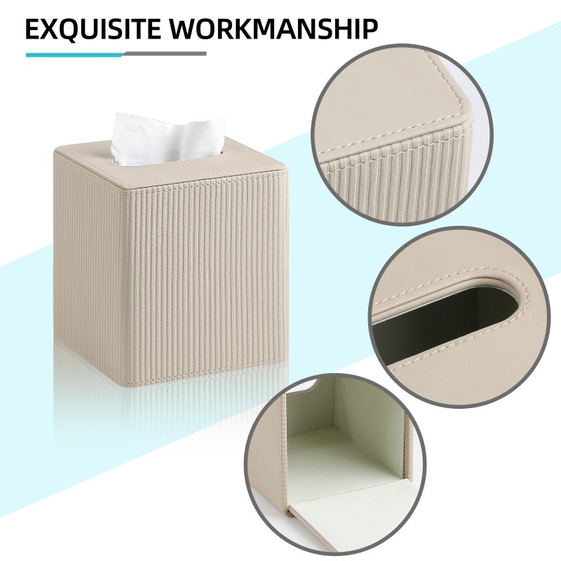 Cretkhp PU Leather Tissue Box Cover with Magnetic Closure  Modern Square Tissue Box Holder Decorative Organizer for Bathroom Vanity Countertop  Night Stands Bedroom Office Desk (Beige) - Image 4